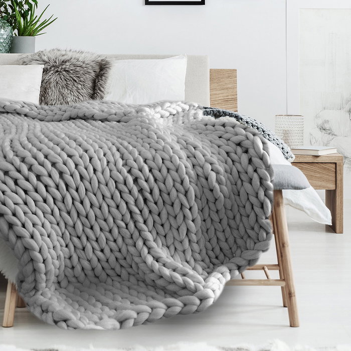 Home Deco Factory Couverture en maille épaisse grise