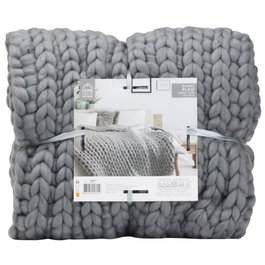 Home Deco Factory Couverture en maille épaisse grise