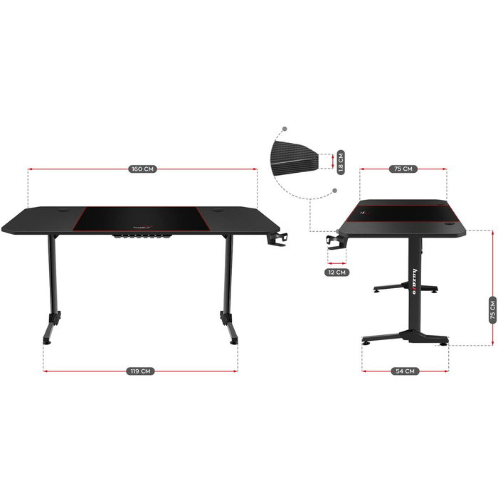 Bureau Gaming Huzaro HZ-Hero 4.7 Noir Bois MDF 160 x 75 cm Bureau Gaming Huzaro HZ-Hero 4.7 Noir Bois MDF 160 x 75 cm