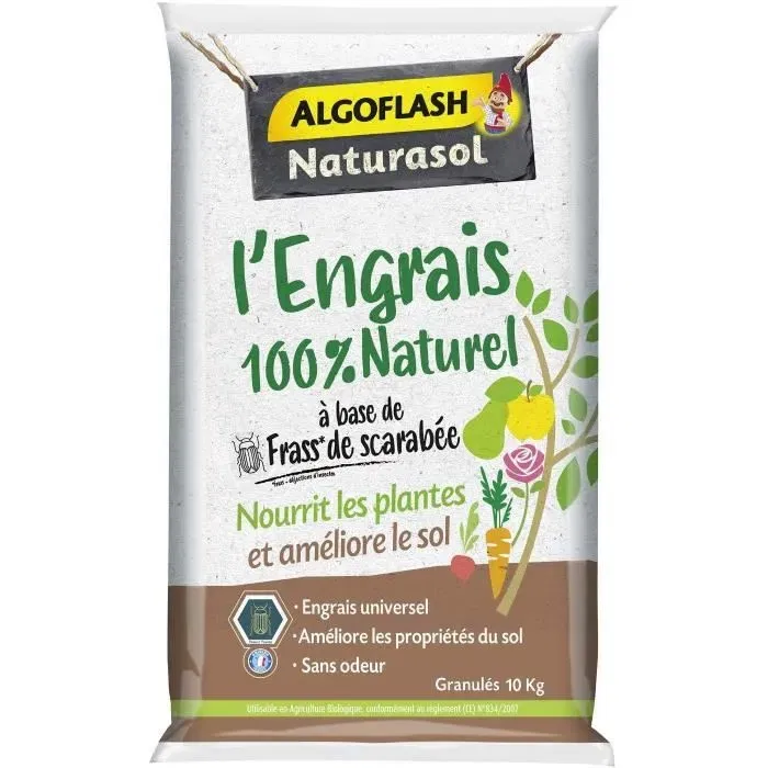 Algoflash Naturasol Engrais 100% Naturel Complet à Base de Frass de Scarabée - 10 kg, Fertilisation et Amendement des Sols