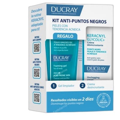 Ducray Coffret Keracnyl Anti-Points Noirs : Gel Nettoyant 30ml + Crème Désincrustante 40ml