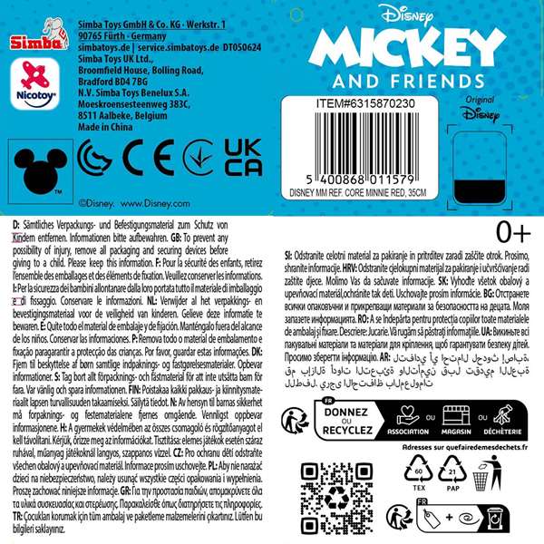 Smoby Peluche Minnie - Peluche en Textil Rose de 35 cm, Jouet pour Nourrisson (0 mois), Langue Emballage et Instructions : Espagnol et Portugais