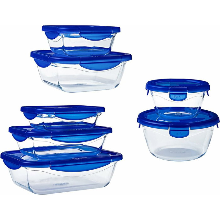 Pyrex Cook & Go Lot de 7 Boîtes de conservation en verre Bleu et Transparent Pyrex Cook & Go Lot de 7 Boîtes de conservation en verre Bleu et Transparent