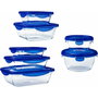 Pyrex Cook & Go Lot de 7 Boîtes de conservation en verre Bleu et Transparent