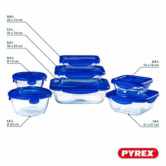 Pyrex Cook & Go Lot de 7 Boîtes de conservation en verre Bleu et Transparent Pyrex Cook & Go Lot de 7 Boîtes de conservation en verre Bleu et Transparent