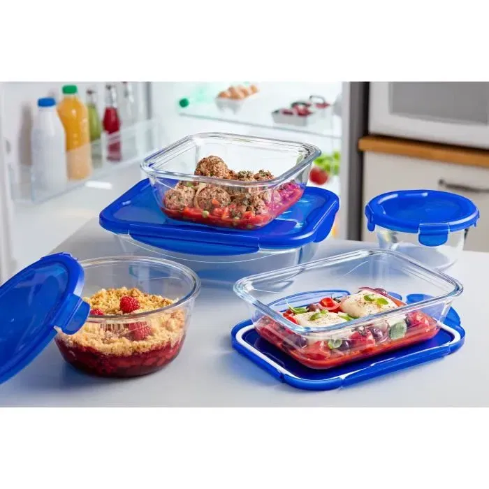 Pyrex - Lot de 7 boîtes de conservation en verre borosilicate avec couvercles hermétiques - Compatible four, micro-ondes, lave-vaisselle, congélation et transport facile