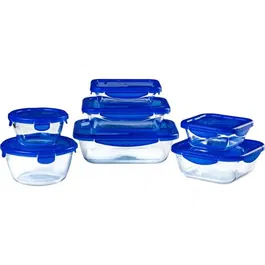 Pyrex - Lot de 7 boîtes de conservation en verre borosilicate avec couvercles hermétiques - Compatible four, micro-ondes, lave-vaisselle, congélation et transport facile