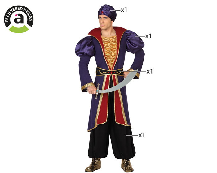 Atosa Déguisement Prince Arabe Violet pour Adulte avec Turban et Tunique Atosa Déguisement Prince Arabe Violet pour Adulte avec Turban et Tunique