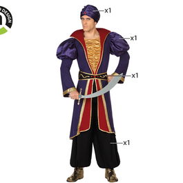 Déguisement Prince Arabe Adulte Homme Violet avec Turban et Visir Taille XL - 4 Pièces (Tunique, Pantalon) en Polyester Multicolore