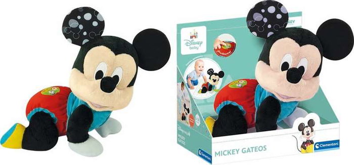 Clementoni Peluche Baby Mickey Gateos, Peluche musicale et lumineuse pour bébé, 26x23x16 cm
