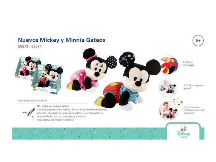 Clementoni Peluche Baby Mickey Gateos, Peluche musicale et lumineuse pour bébé, 26x23x16 cm