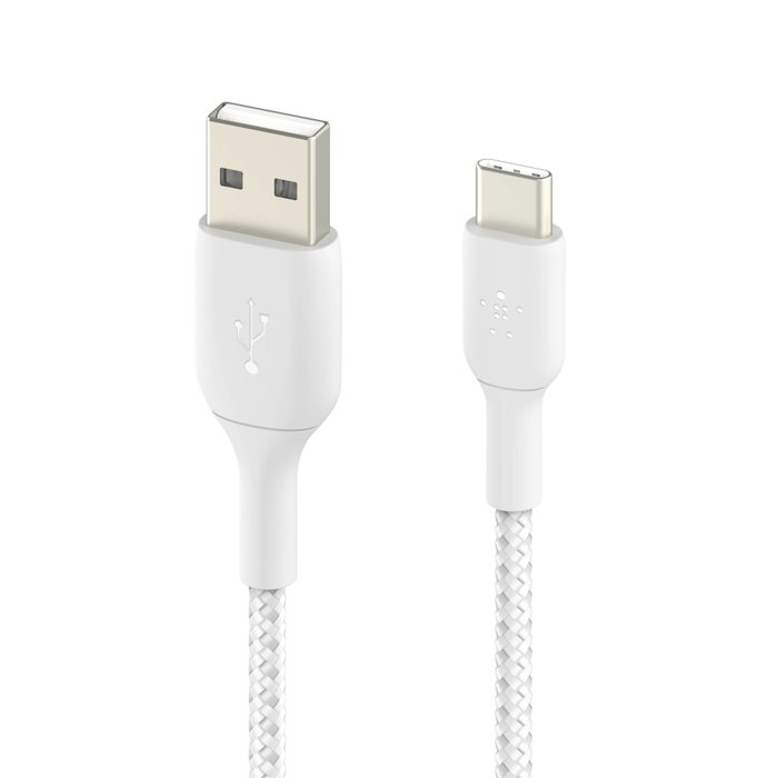 Belkin Câble USB-A vers USB-C tressé 3 m - Blanc Belkin Câble USB-A vers USB-C tressé 3 m - Blanc