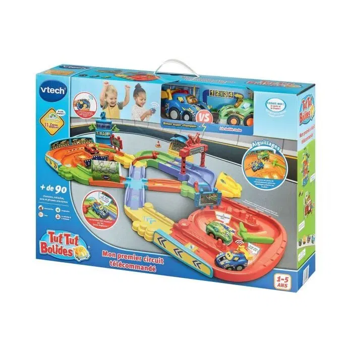 VTech Mon Premier Circuit Télécommandé Tut Tut Bolides, jeu de course pour enfants avec pistes et obstacles, français