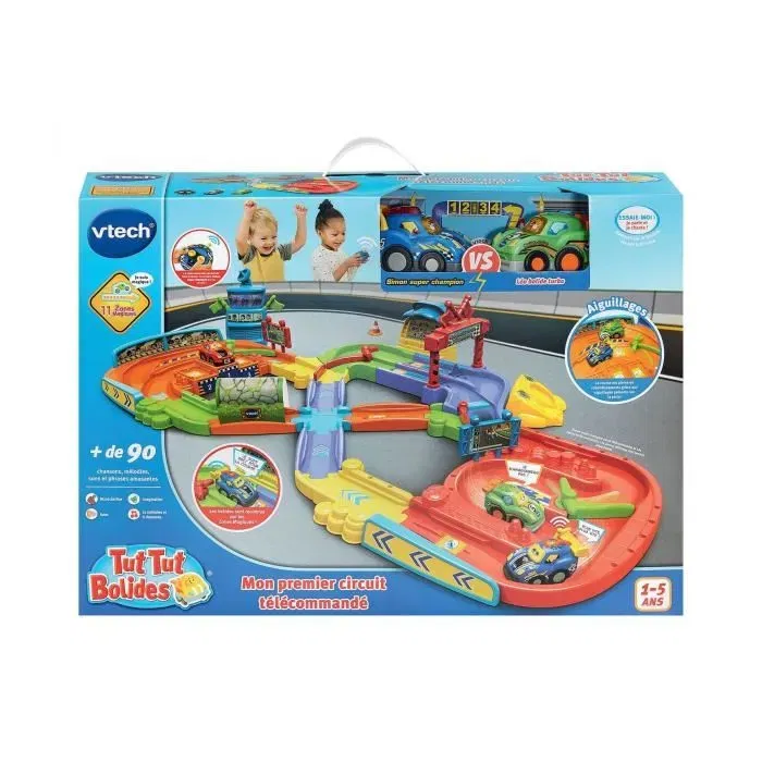 VTech Mon Premier Circuit Télécommandé Tut Tut Bolides, jeu de course pour enfants avec pistes et obstacles, français