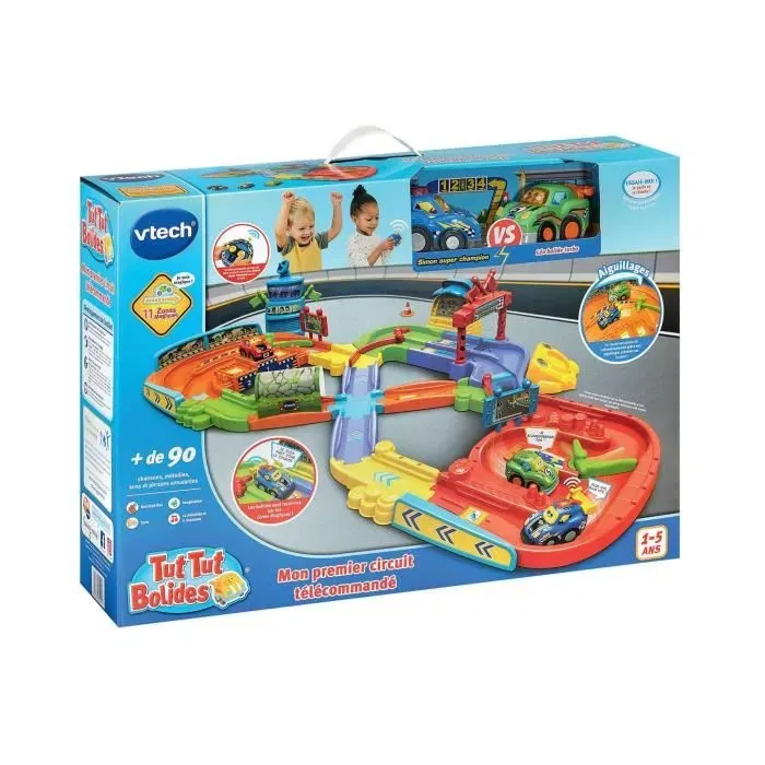 VTech Mon Premier Circuit Télécommandé Tut Tut Bolides, jeu de course pour enfants avec pistes et obstacles, français