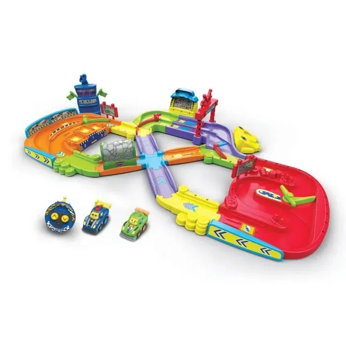 VTech Mon Premier Circuit Télécommandé Tut Tut Bolides, jeu de course pour enfants avec pistes et obstacles, français