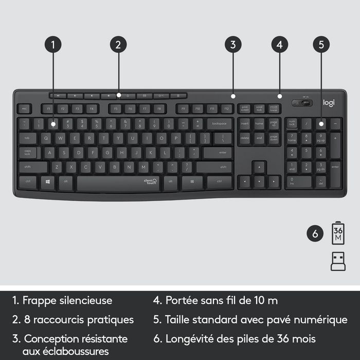 Logitech MK295 - Ensemble Clavier et Souris sans Fil Silencieux, Technologie Silent Touch, Pavé Numérique Complet, Connexion USB 2.4 GHz, Compatible Windows et ChromeOS Logitech MK295 - Ensemble Clavier et Souris sans Fil Silencieux, Technologie Silent Touch, Pavé Numérique Complet, Connexion USB 2.4 GHz, Compatible Windows et ChromeOS
