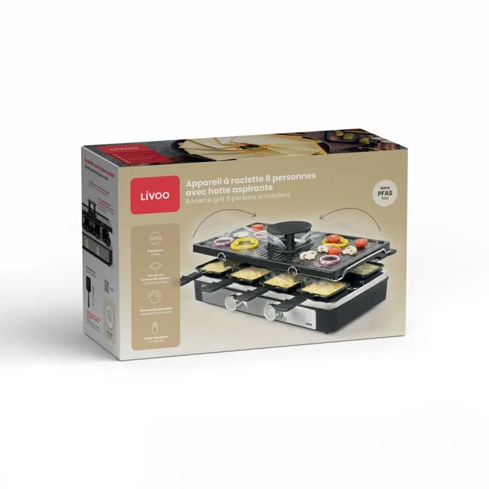 Livoo DOC372N - Raclette pour 8 personnes avec hotte aspirante