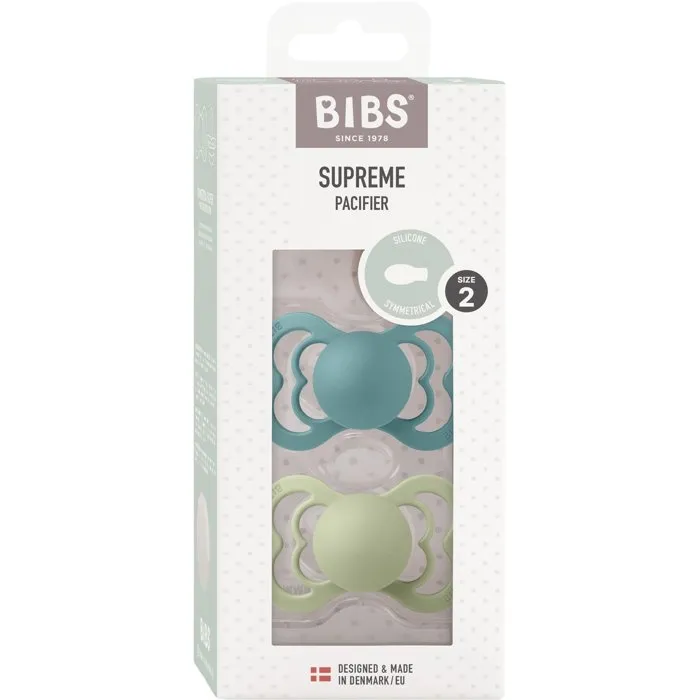Bibs Sucette bébé Supreme Symétrique T1 Silicone Island Sea Sage - Pack de 2 Bibs Sucette bébé Supreme Symétrique T1 Silicone Island Sea Sage - Pack de 2