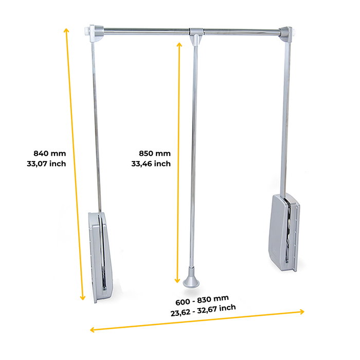 Emuca Penderie rabattable pour armoire Hang, 600 - 830, Chromé, Acier et Plastique.