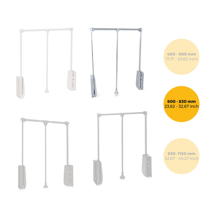 Emuca Penderie rabattable pour armoire Hang, 600 - 830, Chromé, Acier et Plastique.