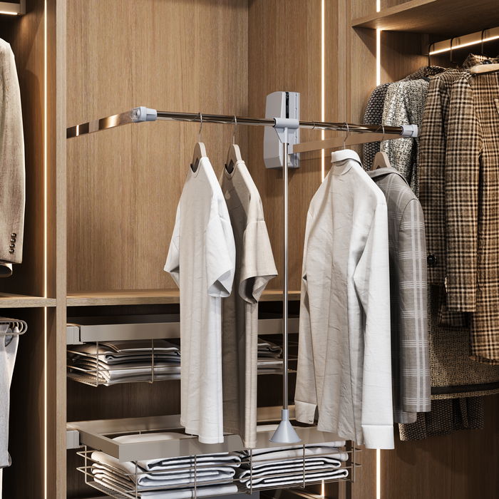 Emuca Penderie rabattable pour armoire Hang, 600 - 830, Chromé, Acier et Plastique.