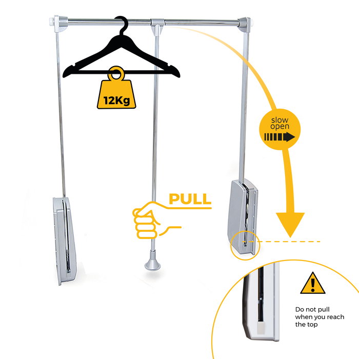 Emuca Penderie rabattable pour armoire Hang, 600 - 830, Chromé, Acier et Plastique.