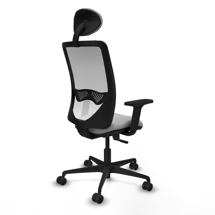 Chaise Zulema Synchro 3 positions tissu Gris clair Maille Blanc Base en nylon noir Accoudoir 2D Appui-tête Roulettes 65mm nylon