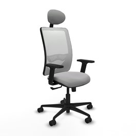 Chaise Zulema Synchro 3 positions tissu Gris clair Maille Blanc Base en nylon noir Accoudoir 2D Appui-tête Roulettes 65mm nylon