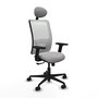 Chaise Zulema Synchro 3 positions tissu Gris clair Maille Blanc Base en nylon noir Accoudoir 2D Appui-tête Roulettes 65mm nylon