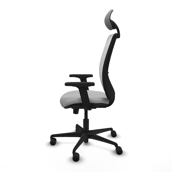 Chaise Zulema Synchro 3 positions tissu Gris clair Maille Blanc Base en nylon noir Accoudoir 2D Appui-tête Roulettes 65mm nylon
