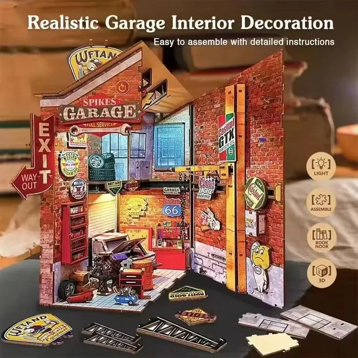 Nookland Book Nook Kit DIY - Maquette 3D Serre Livre 'Garage Vintage' - Modèle à Construire - 10 x 19 x六个 29 cm