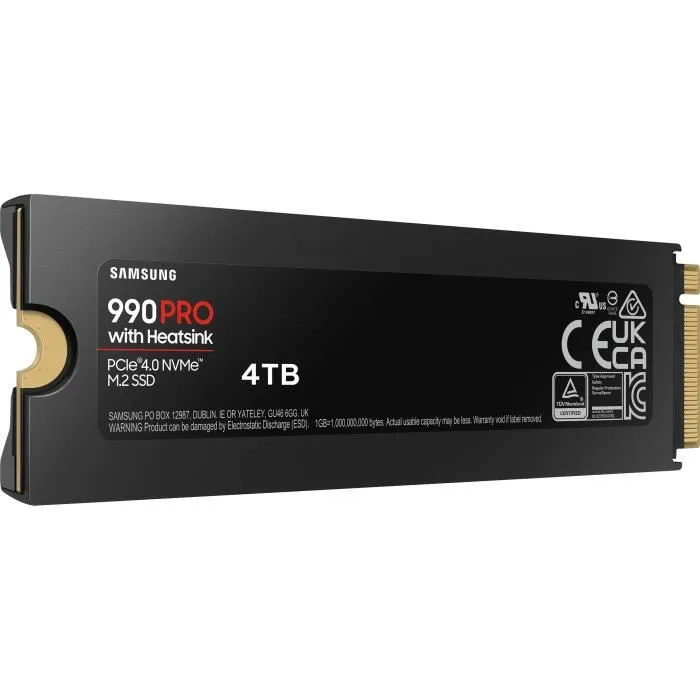 Samsung SSD Interne 990 PRO 4 To avec dissipateur thermique et RGB - MZ-V9P4T0GW - Optimisé pour jeu PS5 et PC DirectStorage