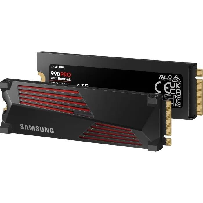 Samsung SSD Interne 990 PRO 4 To avec dissipateur thermique et RGB - MZ-V9P4T0GW - Optimisé pour jeu PS5 et PC DirectStorage