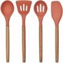 Livoo Set d'ustensiles de cuisine MES153 Orange, 5 pièces avec pot en acacia FSC