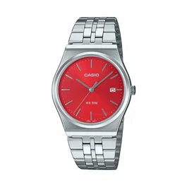 Casio MTP-B145D Montre homme à quartz analogique, cadran rose foncé, bracelet acier inoxydable, verre minéral, étanchéité 5 bars