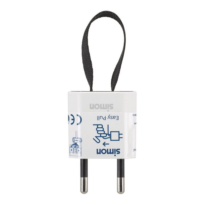 Simon Fiche Schuko 2p+tt blanche avec sorties frontale et latérale 10 A 250 V~ Simon Fiche Schuko 2p+tt blanche avec sorties frontale et latérale 10 A 250 V~