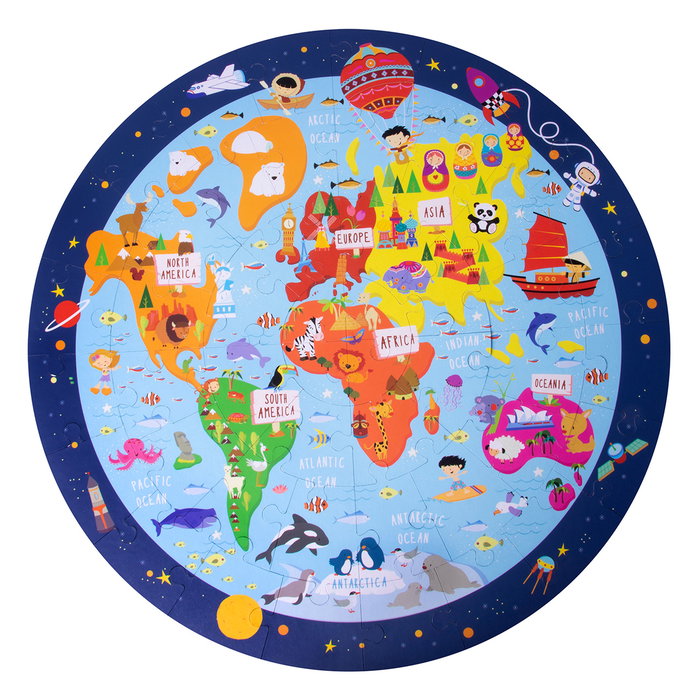 APLI KIDS Puzzle géant circulaire XXL 48 pièces - Carte du monde (Mapamundi) - Diamètre 50 cm - À partir de 5 ans - Réf. 18201