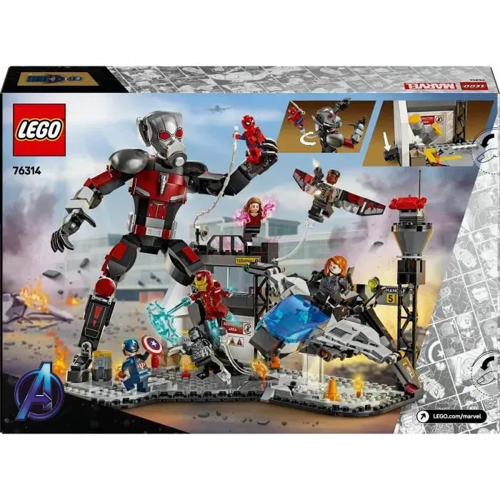 LEGO Marvel 76314 Captain America : Civil War - Le Combat à l'Aéroport, Jouet de Construction avec 9 Figurines et 736 Pièces pour Enfants à Partir de 10 Ans