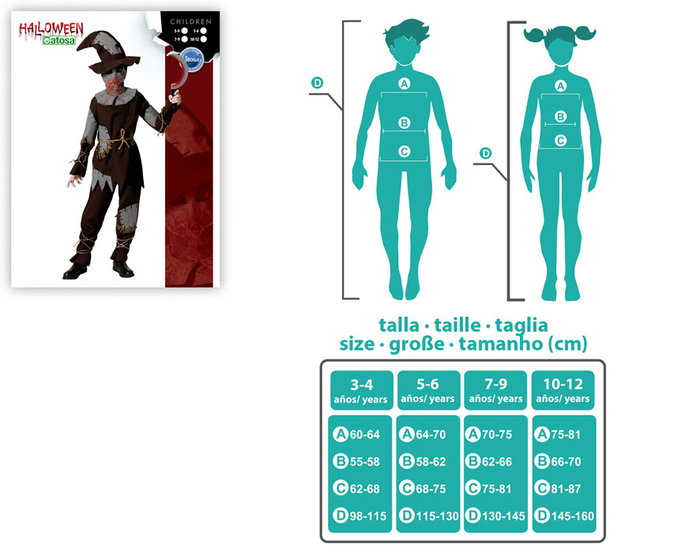 atosa Déguisement d'épouvantail déchiré avec masque et chapeau pour enfant