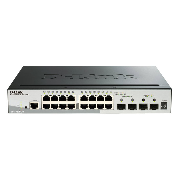D-Link DGS-1510-20 Switch 20 ports Gigabit 16 x 10/100/1000 avec 2 ports SFP et 2 ports SFP+ 10G D-Link DGS-1510-20 Switch 20 ports Gigabit 16 x 10/100/1000 avec 2 ports SFP et 2 ports SFP+ 10G