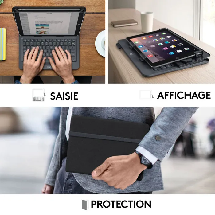Logitech Universal Folio - Etui clavier AZERTY pour tablettes 9-10 pouces - Noir