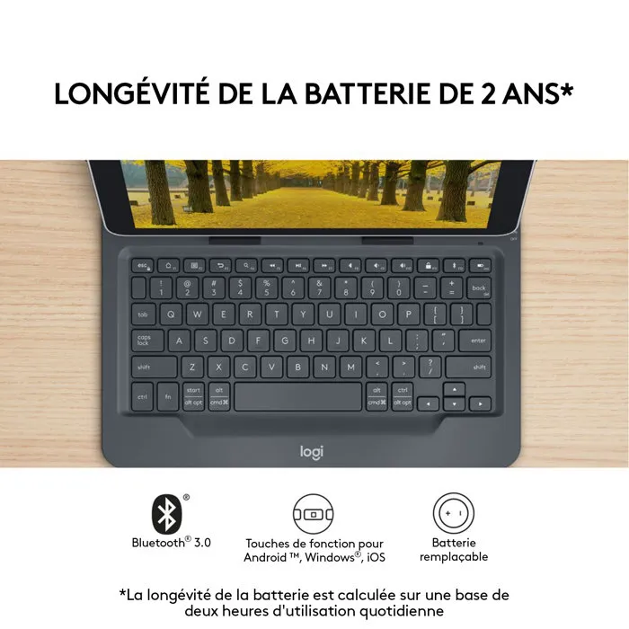 Logitech Universal Folio - Etui clavier AZERTY pour tablettes 9-10 pouces - Noir
