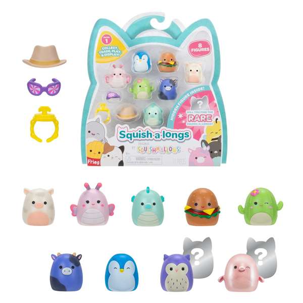 Jazwares Lot de 8 figurines Squish a Long 2,5 cm - Modèles assortis