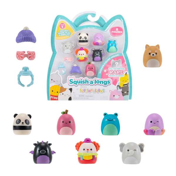 Jazwares Lot de 8 figurines Squish a Long 2,5 cm - Modèles assortis