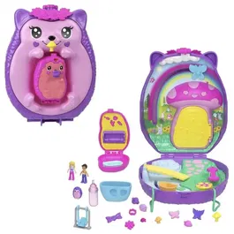 Polly Pocket JBJ91 - Coffret Sac à Main Maman et Bébé Hérissons avec 2 Figurines et 16 Accessoires, Jeu 2 en 1 pour Enfants à Partir de 4 Ans