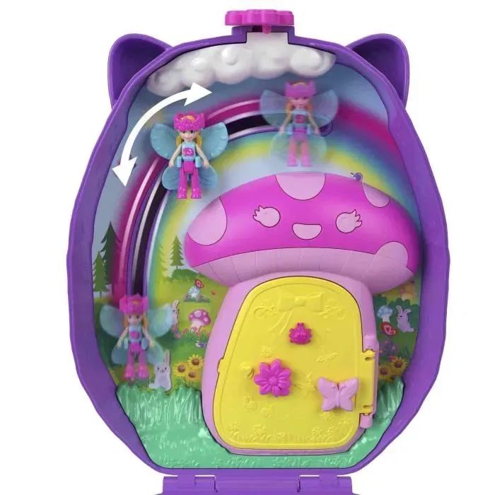 Polly Pocket JBJ91 - Coffret Sac à Main Maman et Bébé Hérissons avec 2 Figurines et 16 Accessoires, Jeu 2 en 1 pour Enfants à Partir de 4 Ans