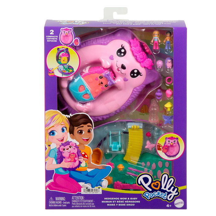 Mattel Polly Pocket - Coffret à porter 2 en 1 Maman Hérisson et bébé - Jeu d'éveil avec 16 accessoires et fonction biberon - Référence JBJ91 Mattel Polly Pocket - Coffret à porter 2 en 1 Maman Hérisson et bébé - Jeu d'éveil avec 16 accessoires et fonction biberon - Référence JBJ91