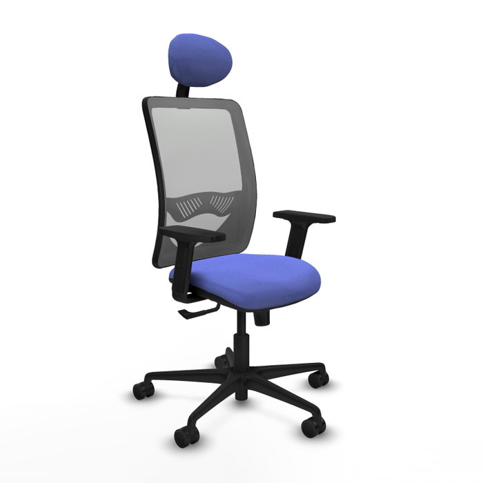 Chaise Zulema Synchro 3 positions tissu Bleu clair Maille Gris Base en nylon noir Accoudoir 2D Appui-tête Roulettes 65mm nylon Chaise Zulema Synchro 3 positions tissu Bleu clair Maille Gris Base en nylon noir Accoudoir 2D Appui-tête Roulettes 65mm nylon