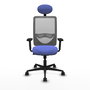 Chaise Zulema Synchro 3 positions tissu Bleu clair Maille Gris Base en nylon noir Accoudoir 2D Appui-tête Roulettes 65mm nylon